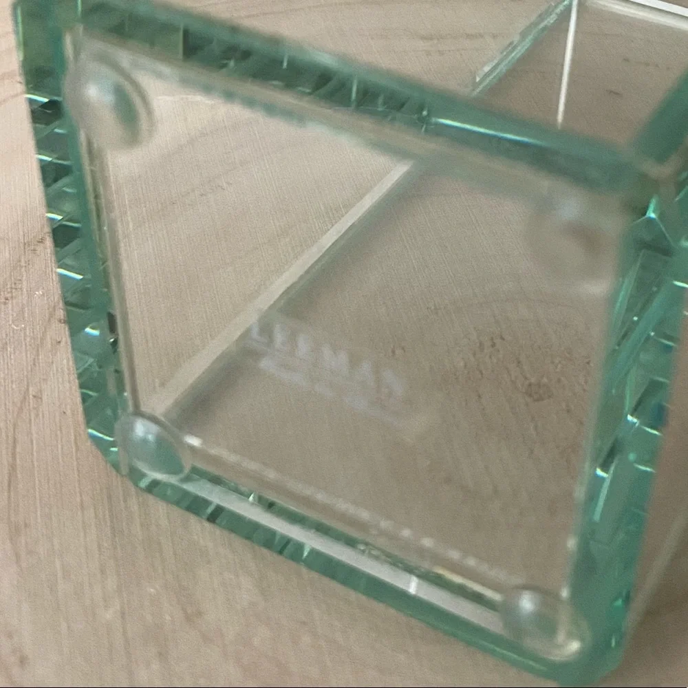 Leeman Atrium Green Glass Desktop Organizer Pen Pencil Holder Thick Beveled Cut